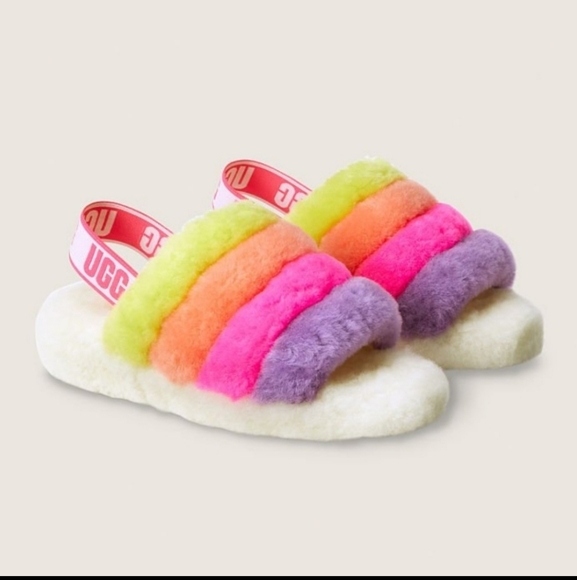 NIB UGG® UGG WHITE Multicolor FLUFF YEAH SLIDE - Picture 2 of 3